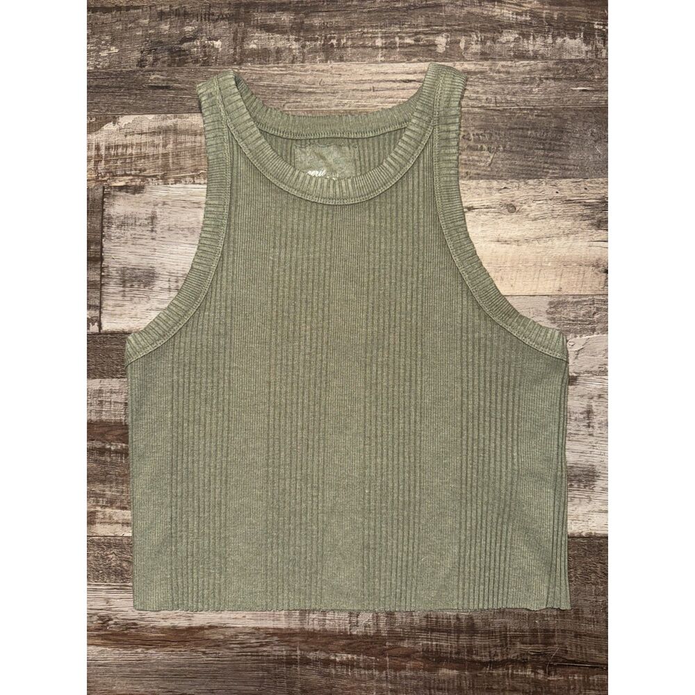 Aerie Green Ribbed Cropped Tank Top Size Large
